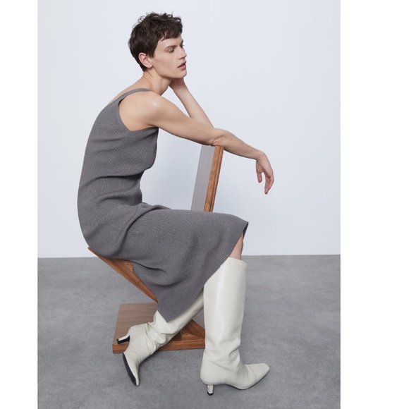 Zara Hot Gray Ribbed Knit Dress NWT - Picture 14 of 16